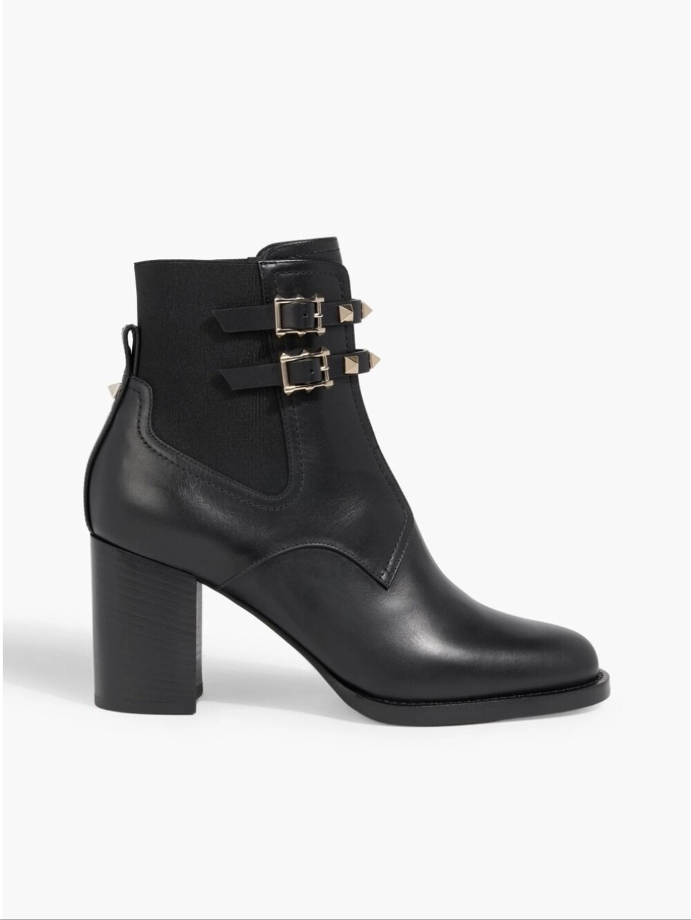 Authentic Valentino Garavani Black Leather Ankle Boots with Gold Pyramid Studs